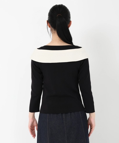 STRAWBERRY-FIELDS（ストロベリーフィールズ）の「ノアストレッチⅡ_リボンディテールニット（ニット/セーター・レディース・ブラック×ホワイト/ホワイト×ブラック・2）」の7枚目の写真