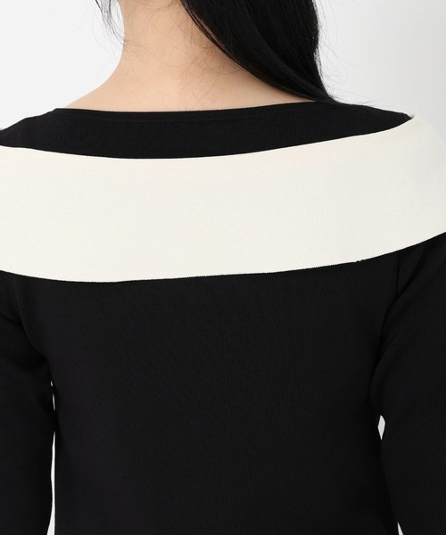 STRAWBERRY-FIELDS（ストロベリーフィールズ）の「ノアストレッチⅡ_リボンディテールニット（ニット/セーター・レディース・ブラック×ホワイト/ホワイト×ブラック・2）」の9枚目の写真