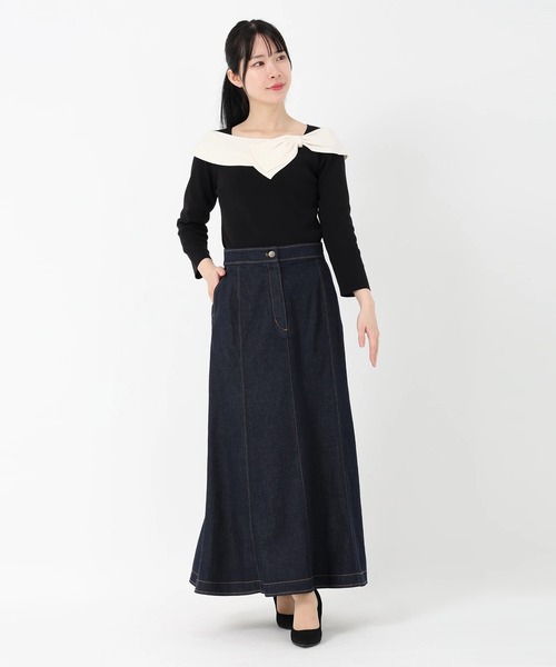 STRAWBERRY-FIELDS（ストロベリーフィールズ）の「ノアストレッチⅡ_リボンディテールニット（ニット/セーター・レディース・ブラック×ホワイト/ホワイト×ブラック・2）」の12枚目の写真