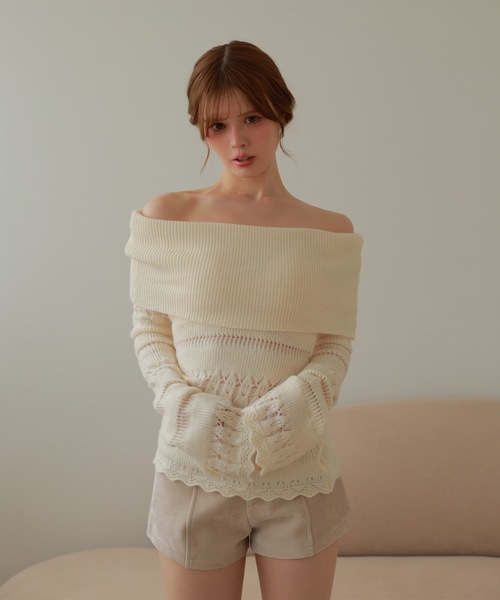 M DOLLY(エムドリー)の「off shoulder alin knit tops/オフショルダーアリンニットトップス(ニット/セーター・レディース・グレー/ブラック/アイボリー・FREE)」の5枚目の写真