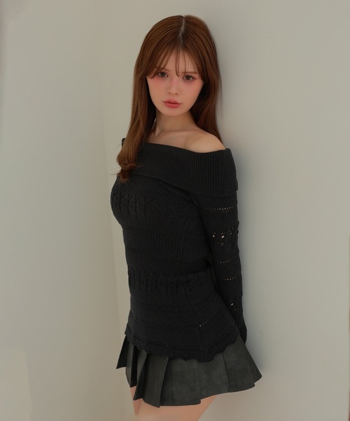 M DOLLY(エムドリー)の「off shoulder alin knit tops/オフショルダーアリンニットトップス(ニット/セーター・レディース・グレー/ブラック/アイボリー・FREE)」の14枚目の写真