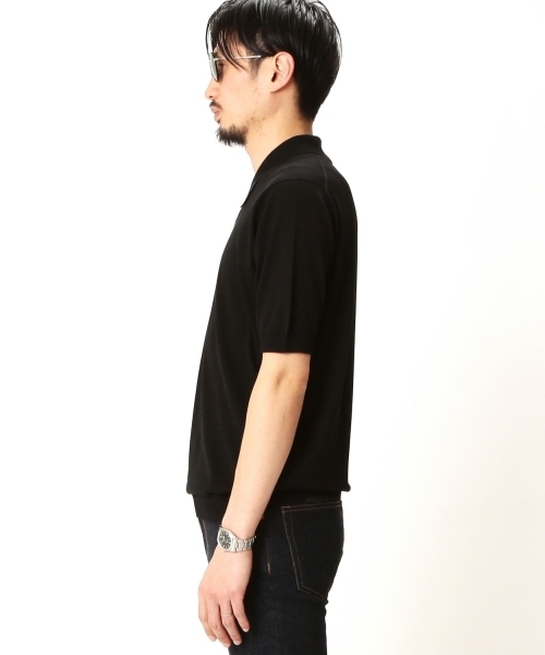 美品 定番 john smedley isis黒 L コモリ アプレッセ JOHN SMEDLEY】「ISIS」30Gシーアイランドコットン ニットポロ