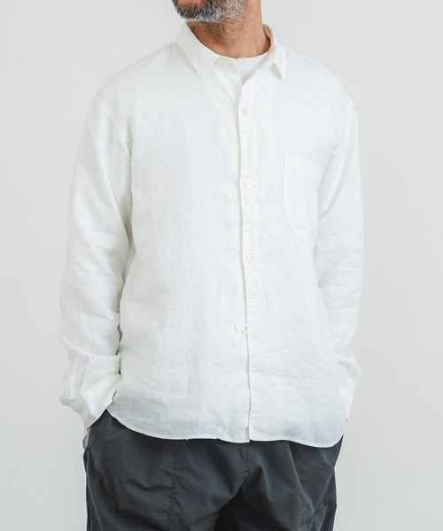 quadro（クオドロ）の「60リネン1ループボタンレギュラーシャツ（シャツ/ブラウス・メンズ・ダークネイビー/オフホワイト・LARGE/MEDIUM）」の14枚目の写真