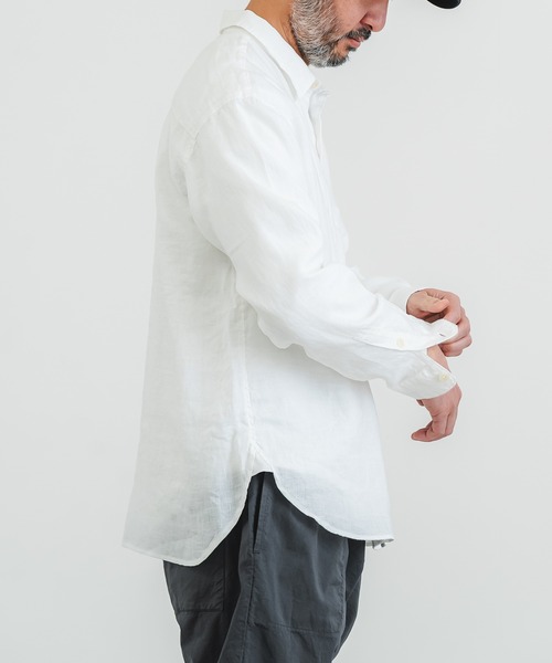 quadro（クオドロ）の「60リネン1ループボタンレギュラーシャツ（シャツ/ブラウス・メンズ・ダークネイビー/オフホワイト・LARGE/MEDIUM）」の15枚目の写真
