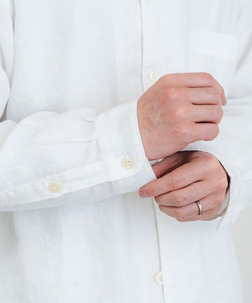 quadro（クオドロ）の「60リネン1ループボタンレギュラーシャツ（シャツ/ブラウス・メンズ・ダークネイビー/オフホワイト・LARGE/MEDIUM）」の11枚目の写真