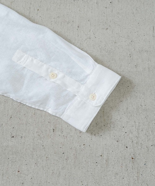 quadro（クオドロ）の「60リネン1ループボタンレギュラーシャツ（シャツ/ブラウス・メンズ・ダークネイビー/オフホワイト・LARGE/MEDIUM）」の4枚目の写真