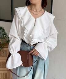 Thevon（ゼボン）の「Vネックフリルキャンディスリーブブラウス（シャツ/ブラウス）」