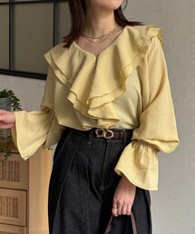 Thevon | Vネックフリルキャンディスリーブブラウス(シャツ/ブラウス)