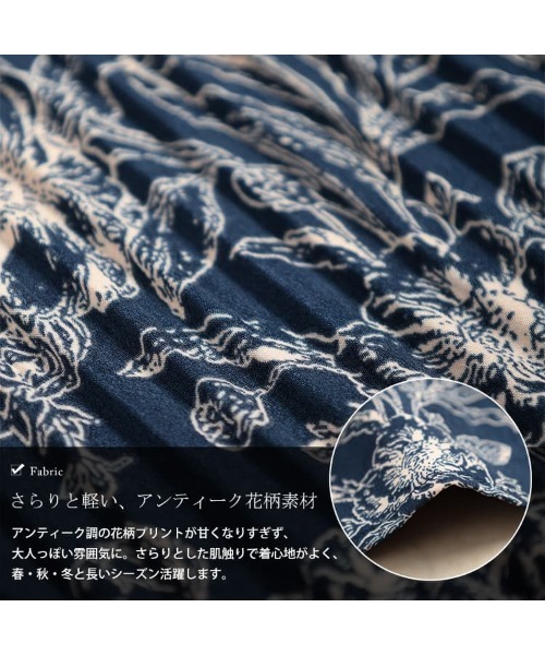 GOLDJAPAN(ゴールドジャパン)の「花柄消しプリーツキャンディスリーブブラウス【大きいサイズ対応】(シャツ/ブラウス・レディース・ブラック/ブルー・4L~5L/LL~3L)」の6枚目の写真