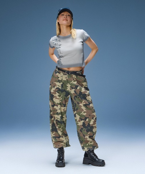 レディース X-girl エックスガール タイガーストライプカモパンツ 軍パン FADED FACE LABEL EASY PANTS（その他パンツ）｜X-girl（エックス