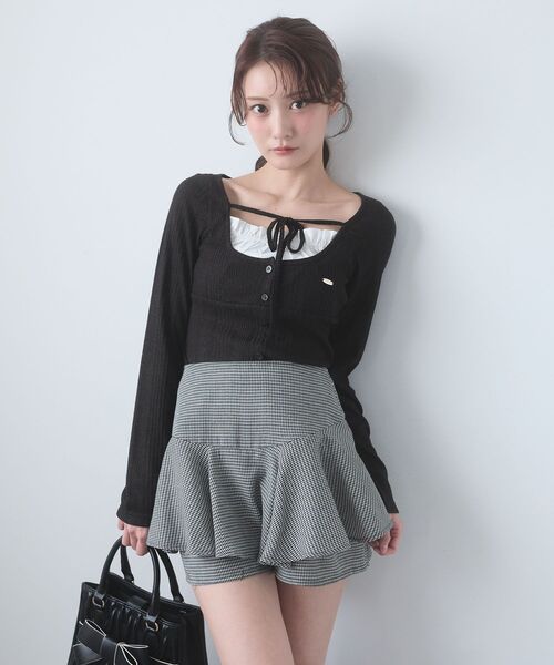 MAJESTIC LEGON（マジェスティックレゴン）の「リボンレイヤードライクトップス（Tシャツ/カットソー・レディース・ブラック/アイボリー/ピンク/グレー・MEDIUM）」の2枚目の写真