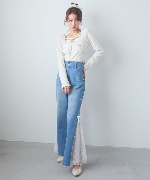 MAJESTIC LEGON（マジェスティックレゴン）の「リボンレイヤードライクトップス（Tシャツ/カットソー・レディース・ブラック/アイボリー/ピンク/グレー・MEDIUM）」の10枚目の写真