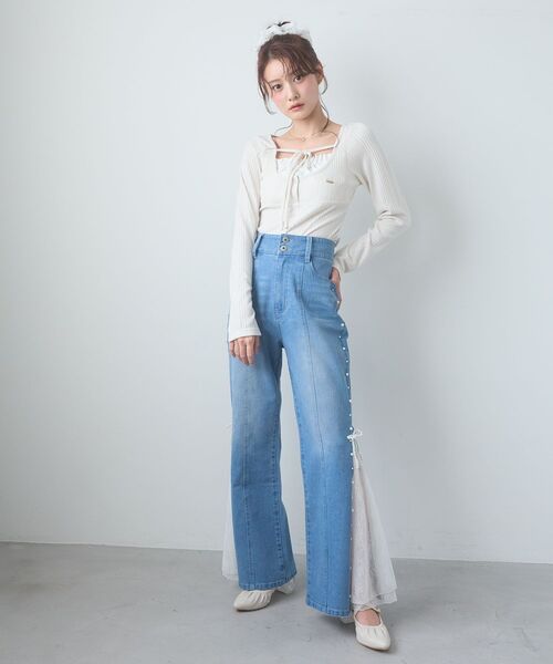 MAJESTIC LEGON（マジェスティックレゴン）の「リボンレイヤードライクトップス（Tシャツ/カットソー・レディース・ブラック/アイボリー/ピンク/グレー・MEDIUM）」の11枚目の写真