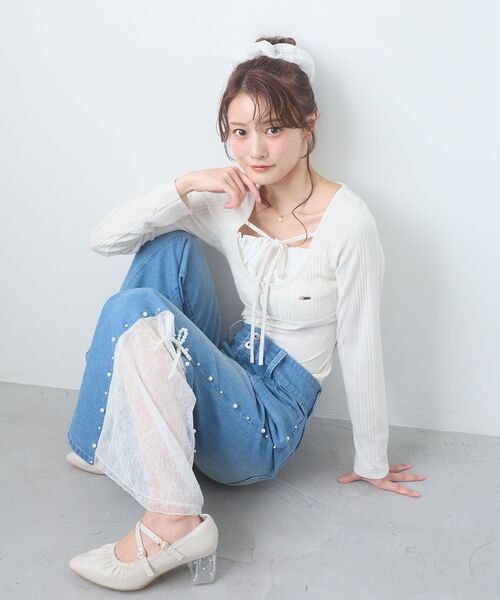 MAJESTIC LEGON（マジェスティックレゴン）の「リボンレイヤードライクトップス（Tシャツ/カットソー・レディース・ブラック/アイボリー/ピンク/グレー・MEDIUM）」の12枚目の写真