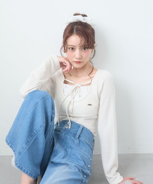 MAJESTIC LEGON（マジェスティックレゴン）の「リボンレイヤードライクトップス（Tシャツ/カットソー・レディース・ブラック/アイボリー/ピンク/グレー・MEDIUM）」の13枚目の写真