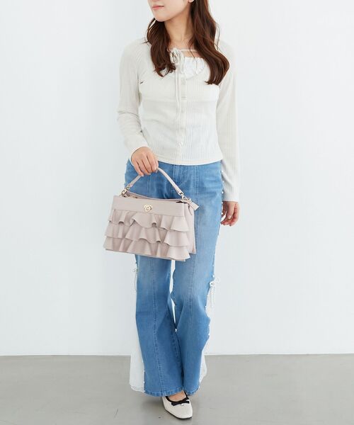 MAJESTIC LEGON（マジェスティックレゴン）の「リボンレイヤードライクトップス（Tシャツ/カットソー・レディース・ブラック/アイボリー/ピンク/グレー・MEDIUM）」の16枚目の写真