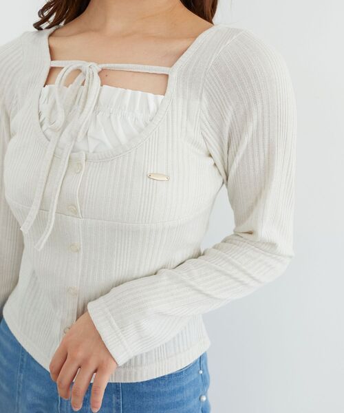 MAJESTIC LEGON（マジェスティックレゴン）の「リボンレイヤードライクトップス（Tシャツ/カットソー・レディース・ブラック/アイボリー/ピンク/グレー・MEDIUM）」の21枚目の写真