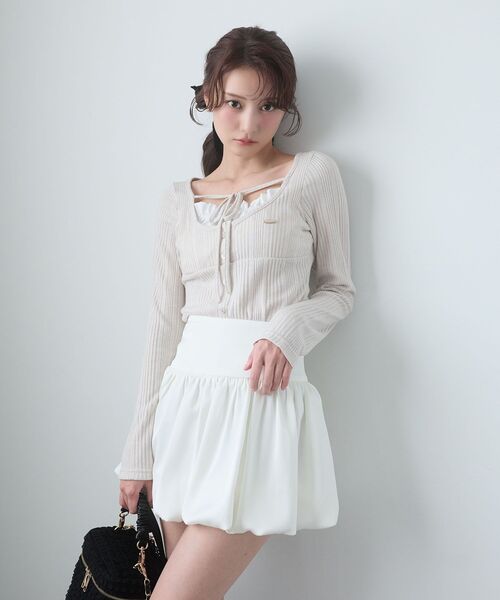 MAJESTIC LEGON（マジェスティックレゴン）の「リボンレイヤードライクトップス（Tシャツ/カットソー・レディース・ブラック/アイボリー/ピンク/グレー・MEDIUM）」の22枚目の写真