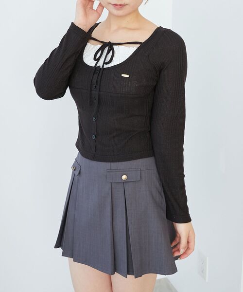 MAJESTIC LEGON（マジェスティックレゴン）の「リボンレイヤードライクトップス（Tシャツ/カットソー・レディース・ブラック/アイボリー/ピンク/グレー・MEDIUM）」の7枚目の写真