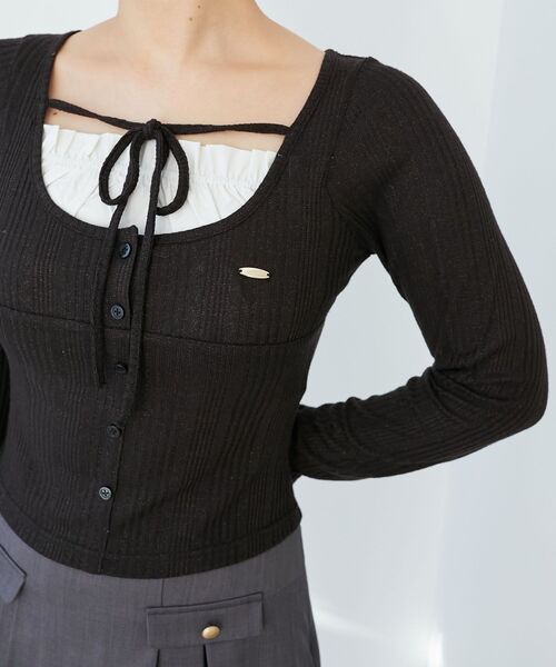 MAJESTIC LEGON（マジェスティックレゴン）の「リボンレイヤードライクトップス（Tシャツ/カットソー・レディース・ブラック/アイボリー/ピンク/グレー・MEDIUM）」の9枚目の写真