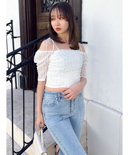 dazzlin(ダズリン)の「ギャザードロストリボントップス(Tシャツ/カットソー・レディース・イエロー/オフホワイト/ブルー・FREE)」の10枚目の写真