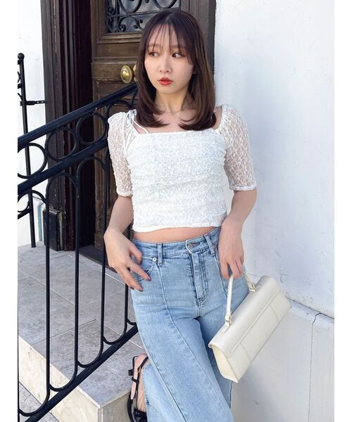 dazzlin(ダズリン)の「ギャザードロストリボントップス(Tシャツ/カットソー・レディース・イエロー/オフホワイト/ブルー・FREE)」の11枚目の写真