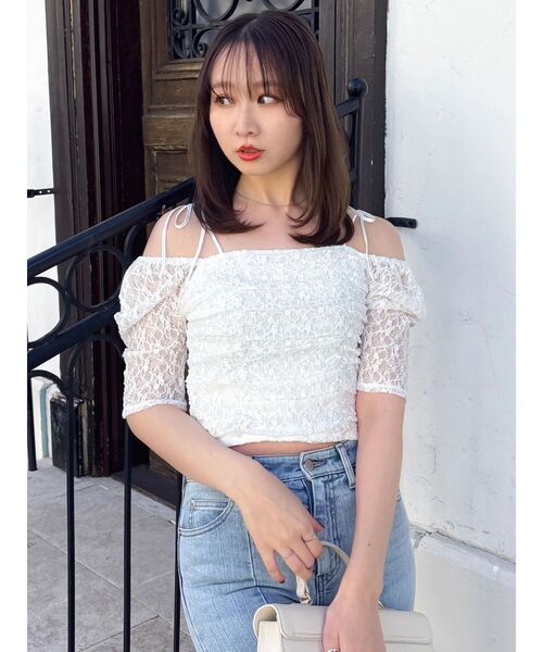 dazzlin(ダズリン)の「ギャザードロストリボントップス(Tシャツ/カットソー・レディース・イエロー/オフホワイト/ブルー・FREE)」の12枚目の写真