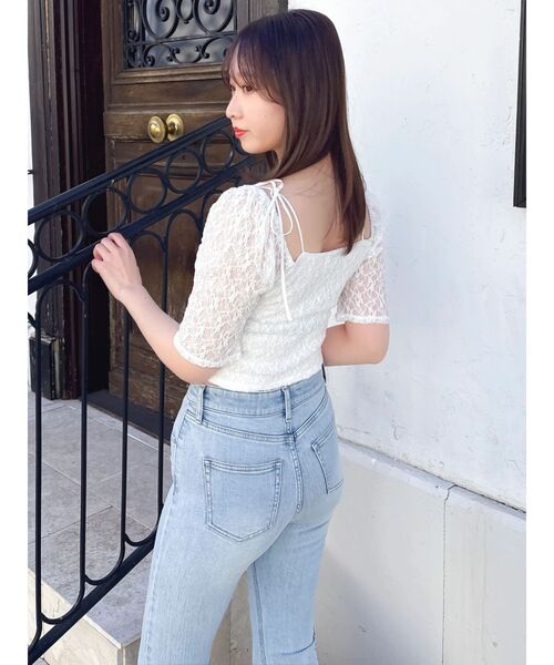 dazzlin(ダズリン)の「ギャザードロストリボントップス(Tシャツ/カットソー・レディース・イエロー/オフホワイト/ブルー・FREE)」の13枚目の写真