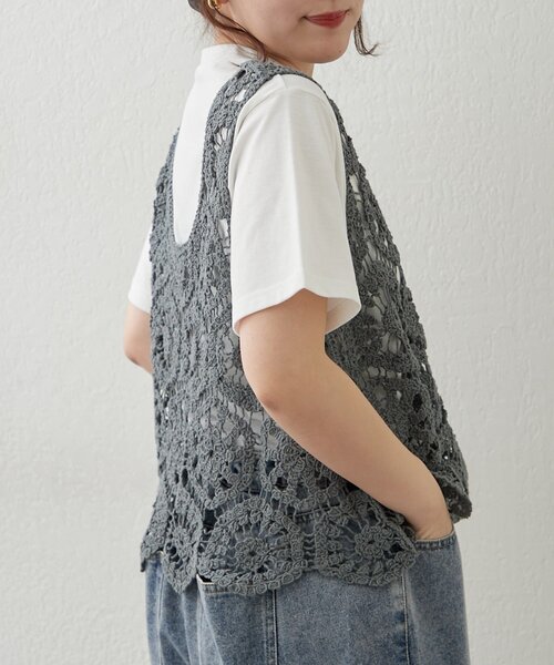 Remind me and forever（リマインドミーアンドフォーエバー）の「【きれいめカジュアルセットアイテム】かぎ針ベスト&Tシャツ（Tシャツ/カットソー・レディース・スミクロ/グレー/アイボリー/モカ・FREE）」の20枚目の写真