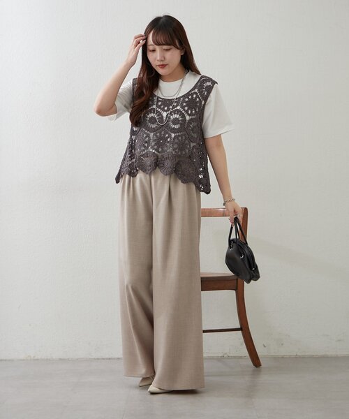 Remind me and forever（リマインドミーアンドフォーエバー）の「【きれいめカジュアルセットアイテム】かぎ針ベスト&Tシャツ（Tシャツ/カットソー・レディース・スミクロ/グレー/アイボリー/モカ・FREE）」の15枚目の写真