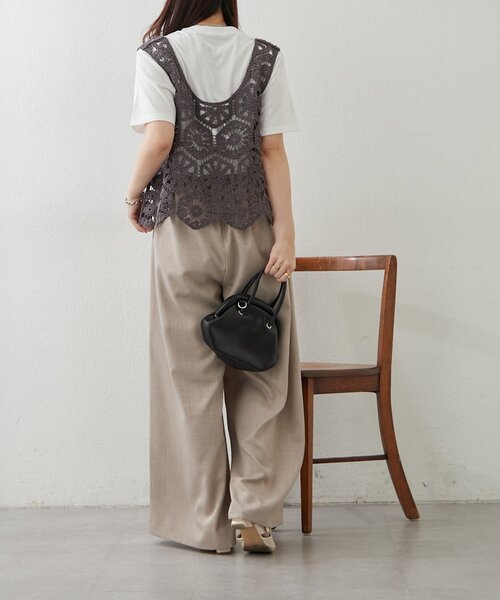 Remind me and forever（リマインドミーアンドフォーエバー）の「【きれいめカジュアルセットアイテム】かぎ針ベスト&Tシャツ（Tシャツ/カットソー・レディース・スミクロ/グレー/アイボリー/モカ・FREE）」の14枚目の写真