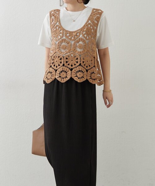 Remind me and forever（リマインドミーアンドフォーエバー）の「【きれいめカジュアルセットアイテム】かぎ針ベスト&Tシャツ（Tシャツ/カットソー・レディース・スミクロ/グレー/アイボリー/モカ・FREE）」の10枚目の写真