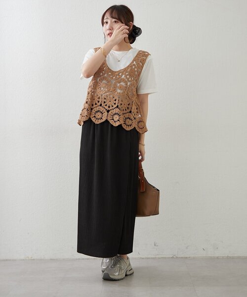 Remind me and forever（リマインドミーアンドフォーエバー）の「【きれいめカジュアルセットアイテム】かぎ針ベスト&Tシャツ（Tシャツ/カットソー・レディース・スミクロ/グレー/アイボリー/モカ・FREE）」の8枚目の写真