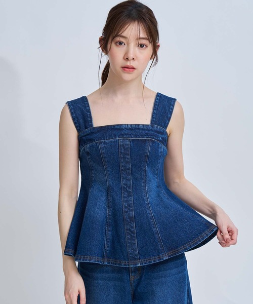 NOELA（ノエラ）の「デニムビスチェ（シャツ/ブラウス・レディース・オフホワイト/ダークインディゴブルー・S/M）」の2枚目の写真