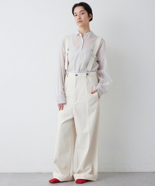 Whim Gazette(ウィムガゼット)の「サスペンダーチノパンツ(チノパンツ・レディース・オフホワイト/キャメル・FREE)」の10枚目の写真