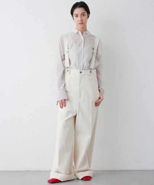 Whim Gazette(ウィムガゼット)の「サスペンダーチノパンツ(チノパンツ・レディース・オフホワイト/キャメル・FREE)」の9枚目の写真