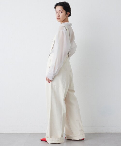 Whim Gazette(ウィムガゼット)の「サスペンダーチノパンツ(チノパンツ・レディース・オフホワイト/キャメル・FREE)」の11枚目の写真