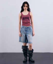 NUAKLE（ヌアクル）の「(w) カットエッジハーフデニム_ブルー（デニムパンツ）」