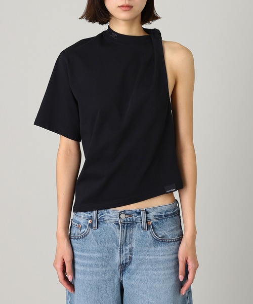 forget-me-nots(フォーゲットミーノッツ)の「TWIST ASYMMETRICAL T-SHIRT 325JTS209JS0233(Tシャツ/カットソー・レディース・ホワイト/ブラック・SMALL)」の2枚目の写真
