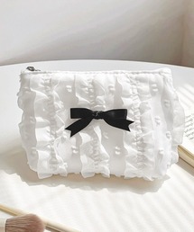 Pochi Pouch（ポチポーチ）の「Pochi Pouch/【フリルリボン】シアーチュールポーチ / パールチャーム付・マルチケース（ポーチ）」