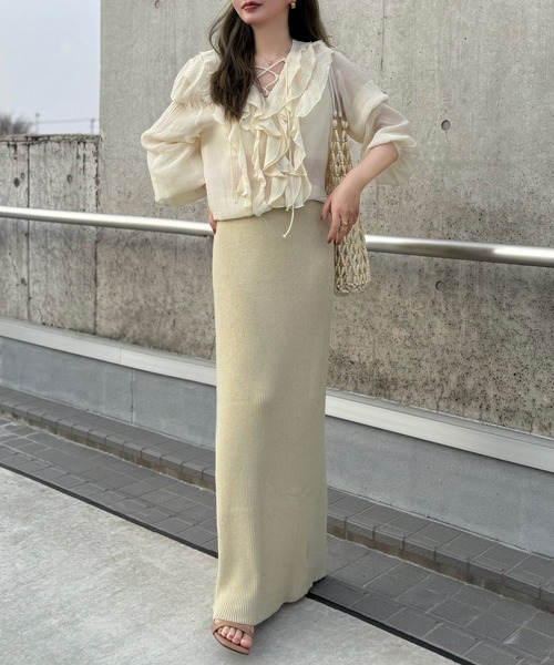 LAULEN(ローレン)の「smooth rib knit pencil skirt / リブニットペンシルスカート(スカート・レディース・オレンジ系/グリーン/グレー/ブラック・FREE)」の12枚目の写真
