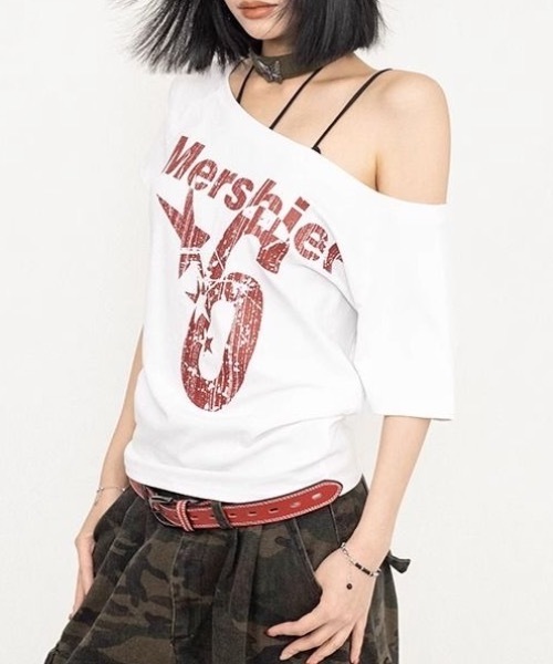 Alvia(アルビア)の「2WAY プリント半袖Tシャツ(Tシャツ/カットソー・レディース・ネイビー/ホワイト・M)」の1枚目の写真