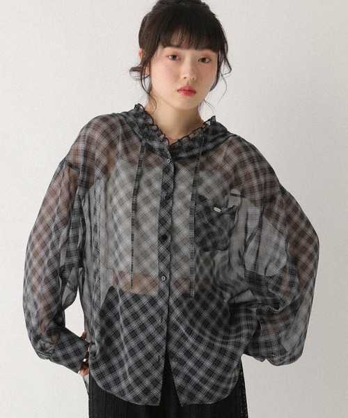 Heather(ヘザー)の「シアーフリルフードシャツ 680359(シャツ/ブラウス・レディース・アイボリー/グレー系その他/ブルー系その他・FREE)」の3枚目の写真