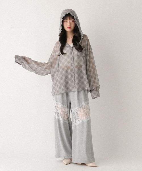 Heather(ヘザー)の「シアーフリルフードシャツ 680359(シャツ/ブラウス・レディース・アイボリー/グレー系その他/ブルー系その他・FREE)」の5枚目の写真