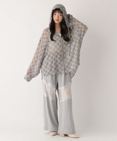 Heather(ヘザー)の「シアーフリルフードシャツ 680359(シャツ/ブラウス・レディース・アイボリー/グレー系その他/ブルー系その他・FREE)」の6枚目の写真