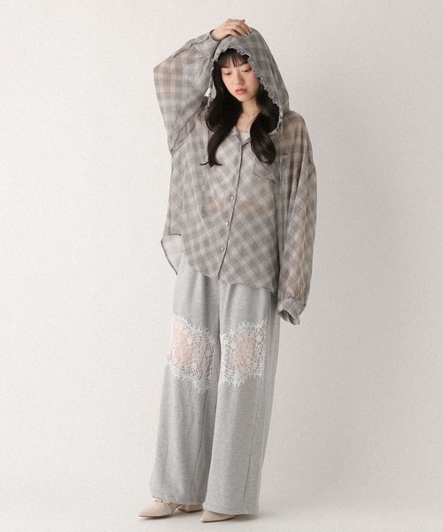 Heather(ヘザー)の「シアーフリルフードシャツ 680359(シャツ/ブラウス・レディース・アイボリー/グレー系その他/ブルー系その他・FREE)」の7枚目の写真