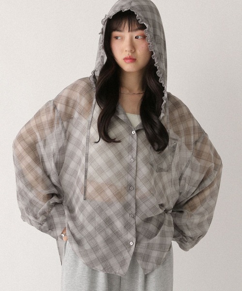 Heather(ヘザー)の「シアーフリルフードシャツ 680359(シャツ/ブラウス・レディース・アイボリー/グレー系その他/ブルー系その他・FREE)」の9枚目の写真