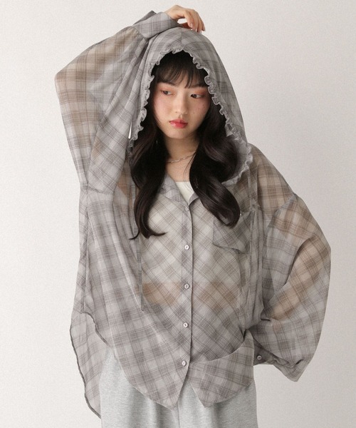 Heather(ヘザー)の「シアーフリルフードシャツ 680359(シャツ/ブラウス・レディース・アイボリー/グレー系その他/ブルー系その他・FREE)」の10枚目の写真
