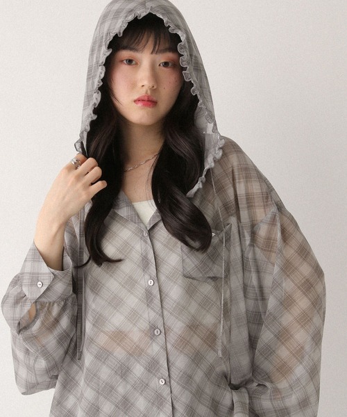 Heather(ヘザー)の「シアーフリルフードシャツ 680359(シャツ/ブラウス・レディース・アイボリー/グレー系その他/ブルー系その他・FREE)」の12枚目の写真