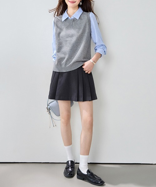 ReRe(リリ)の「ストライプシャツレイヤード風トップス(シャツ/ブラウス・レディース・グレー・FREE)」の8枚目の写真